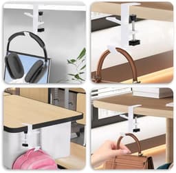 Hoofdtelefoonstandaard met dubbele haak, bureauhouder voor gaming headsets, wit — thumbnail 5