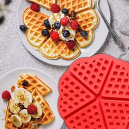Vorm - wafelvorm - anti aanbak siliconen vorm - hartvormige pannenkoekenvorm - bakgereedschap - bak vijf koekjes tegelijk - geschikt voor airfryer, oven, magnetron (17,5*1,5cm - rood) — thumbnail 3