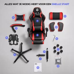 Stane Verstelbare Ergonomische Gamestoel met Voetsteun - Bureaustoel Gaming chair - Game Stoel Rood/Zwart — thumbnail 8
