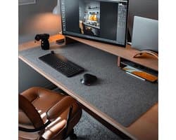1 Donkergrijze vilten bureaumat - 100×40cm - Grote muismat - Antislip vilten bureaumat - Opvouwbaar - Bureaubeschermer - Geschikt voor een laptop, muis, toetsenbord, kantooraccessoires en een kop koffie of thee