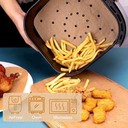 Allecto plus - 100 Stuks Air Fryer Papieren Liners 15cm Niet-klevend Waterdicht Oliebestendig Vierkant Voor Steamer Air Fryer Magnetron Oven (Bruin Geperforeerd) — thumbnail 6