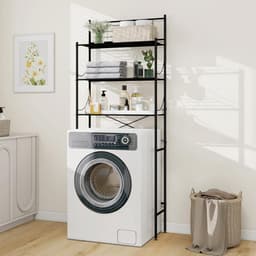 Wasmachine Kast en Toiletrek - 3-laags Badkamerrek - Handdoekhouder - Boven Toilet Opbergrek - Ruimtebesparend Badkamermeubel - Metaal Zwart - Eenvoudig te Monteren - 65x166x24 cm - Multifunctioneel Opbergrek — thumbnail 1