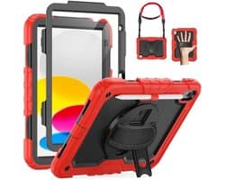 Schokbestendige iPad Hoes 11/10e Generatie (2025/2022) - Met Screenprotector, Draaibare Standaard en Handriem, Rood