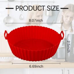 Daity 2-delige Airfryer siliconen bakvorm, 8-inch Airfryer mand voering, siliconen bakvorm, geschikt voor Airfryer oven herbruikbare bakvormen oven accessoires (rood + zwart) — thumbnail 2