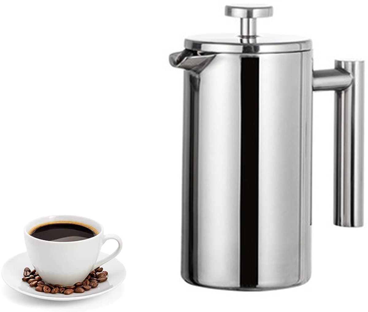 350ML roestvrijstalen French Press koffiezetapparaat - Hoogwaardig French Press koffiezetapparaat - met drievoudig roestvrijstalen filter - Snel koffiezetapparaat - Geschikt voor thuis, op reis, op de camping (zilver) — afbeelding 1