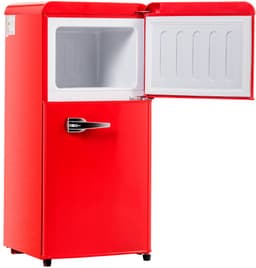 Retro koelkast. Vriescombinatie. 88,8 cm hoog, 45,5 cm breed, tweedeurs, met een totaal volume van 60 liter, een vriescapaciteit van 22 liter. 102 kWh/jaar, -27 °C ∽ 13 °C, ledverlichting. Premium rood, energieklasse E. — thumbnail 14