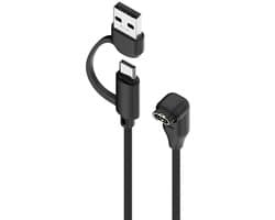 2 IN 1 USB + USB-C oplader oplaadkabel met haakse hoek - geschikt voor Garmin Fenix 5 / 5S / 5S Plus / 5X / 5X Plus / 6 / 6S / 6X / 7 / 7S / 7S Pro / 7X / 7X Pro / 8 / E - 1 meter - zwart