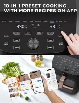 Hot Air Fryer – 11L – 10-in-1 Multifunctioneel – Dubbel Stapelbaar – Overlappende Kookzones – WiFi Smart Sync met Alexa – XL Vertical Space Saver – Gezond Frituren Zonder Olie – Snelle Bereiding – Voor Gezinnen — thumbnail 4