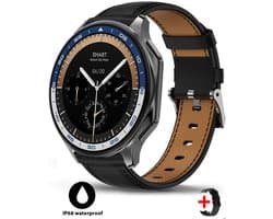 Knobbout 1.43 inch AMOLED-scherm met 3D-ontwerp Smartwatch - Slimme opnamefunctie- 4 GB interne opslag - MP4-video-ondersteuning - Nieuwste ATS3085S Gen 2-chipset - Ingebouwde kompasfunctie - Zwart lederen + siliconen horlogeban