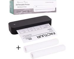 Impressora Térmica® - Thermische A4 printer - Mini Printer voor Mobiel/Tablet/Laptop - 304 DPI - Pocket Printer - Tattoo printer - Inclusief twee rollen thermisch papier - Zwart