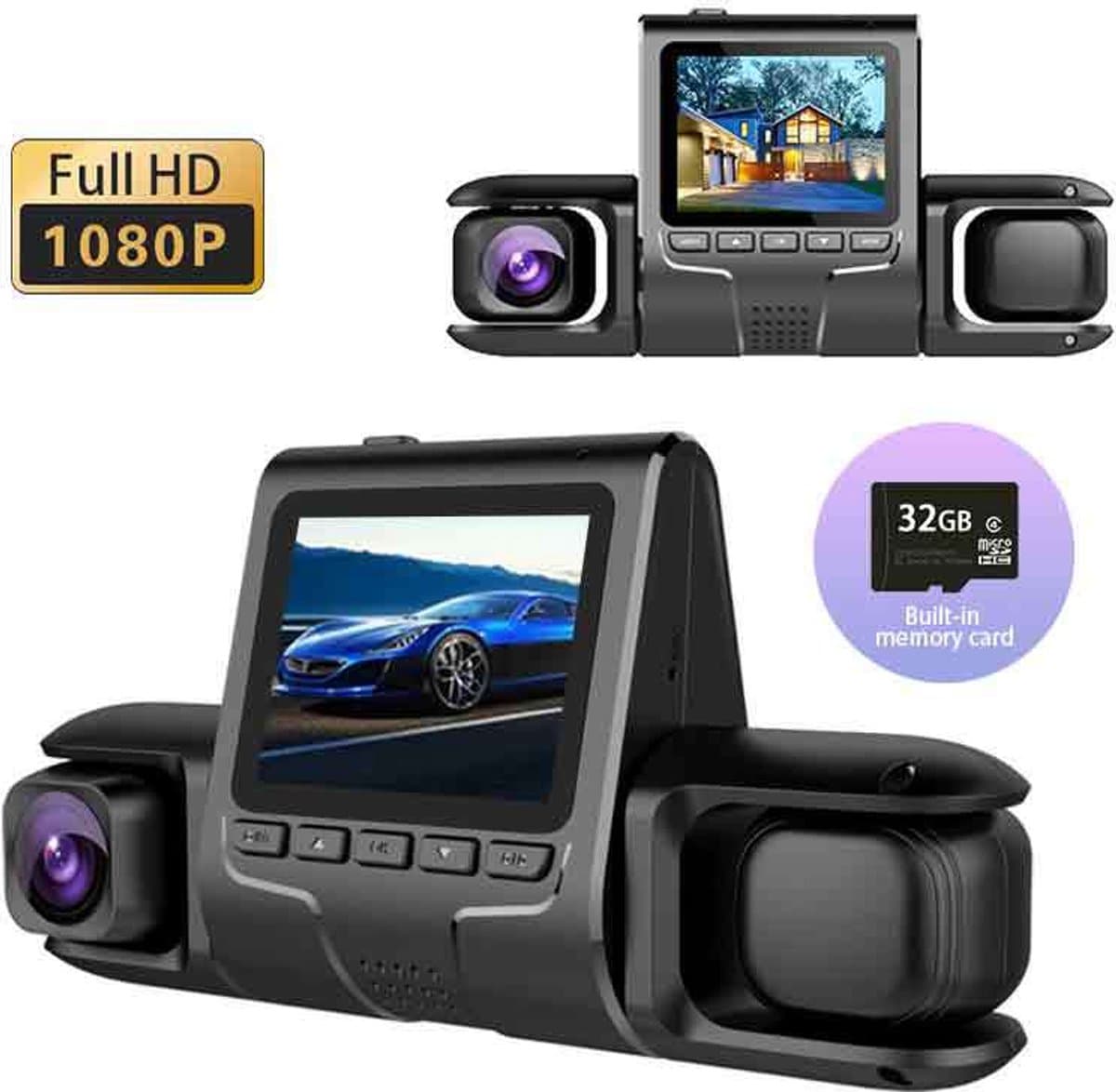 4-kanaals 360° dashcam HD 1080P 4-lens rijrecorder met 32GB geheugenkaart — afbeelding 1