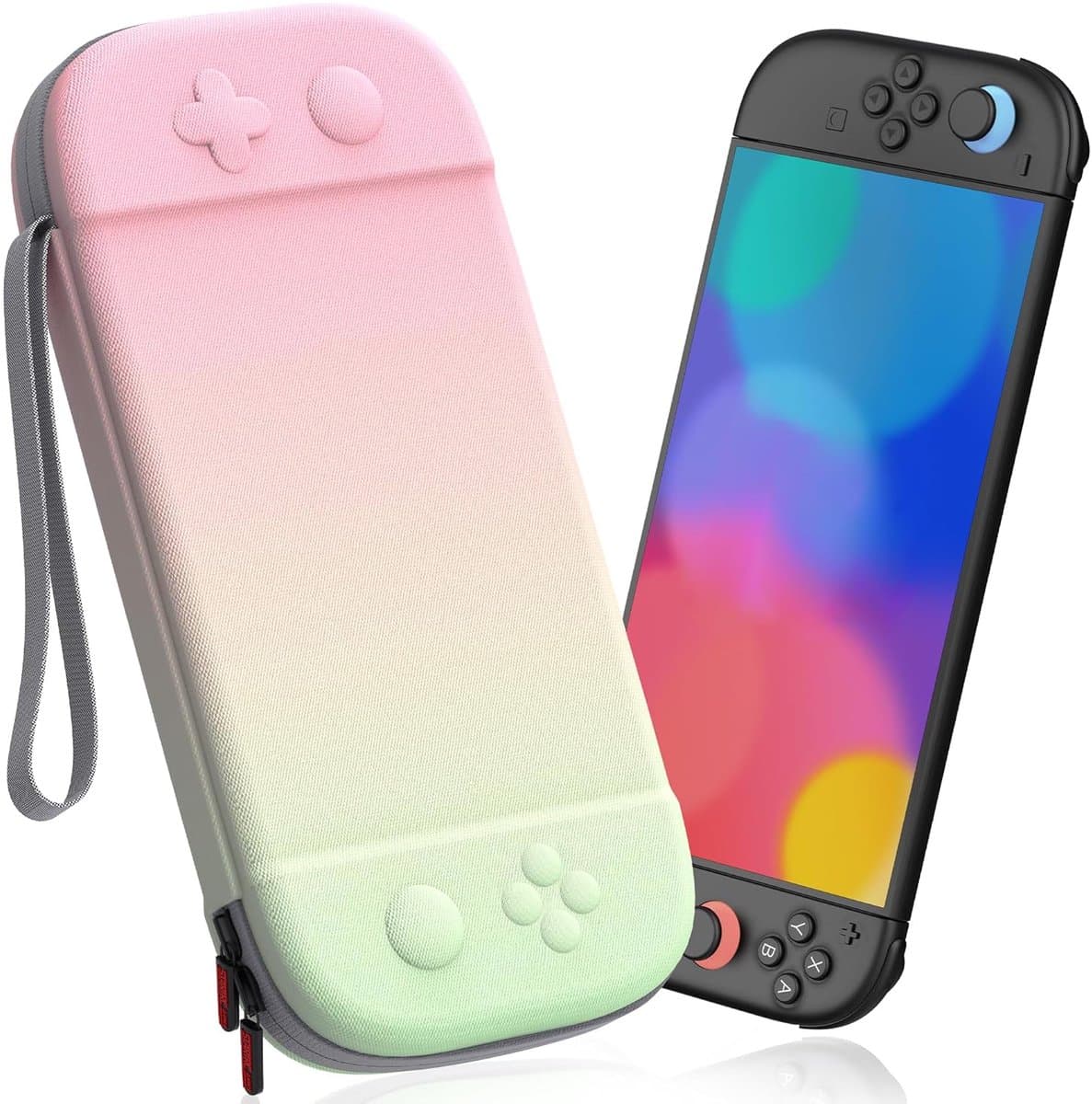 Opbergtas - Geschikt Voor Draagtas Compatibel Met Nintendo Switch 2 - Met 12 Gamecardvakken - Portal Case - Opbergcase - Draagbare Opbergtas Koffer - Beschermhoes - Waterdicht En Schokbestendig - Roze En Groen — afbeelding 1