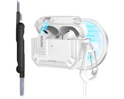 Sounix Hoesje geschikt voor Airpods Pro 1 / 2 - Met schoonmaak borstel - Airpods Pro Hoesje - Armor Case met Lock - Wit