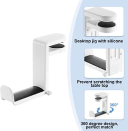 Headset Houder - Koptelefoon Haak - Headset Hanger - ABS - Headset Standaard -Koptelefoon Houder voor onder Bureau - Verstelbare - Roterende Armklem - Antislip - 102*51.5*115mm - Wit — thumbnail 2