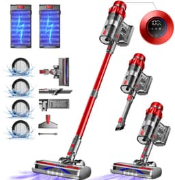 Elekiatech Steelstofzuiger - Steelstofzuiger Draadloos - Met 2 Accu’s - 70000Pa - 3 Standen Zuigkracht - LED-Display - 2200 mAh Accu - 20–70 Min Werktijd - 1,8L - Met Meubelborstel - Voor Tapijt, Harde Vloeren en Dierenharen - Rood — thumbnail 1