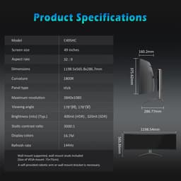 TITAN ARMY C49SHC 49-inch gamingmonitor - 3840*1080 CSOT - HVA-paneel — thumbnail 3