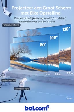 Projector - Draagbare Beamer - Thuisbioscoop - Mini Projector - Wifi Projector - HD Projector - 4K Ondersteund - Bluetooth Projector - Buitenprojector - HY300 Pro - 8000 Lumen - 290 ANSI - HDMI - USB - Grijs - EU Stekker — thumbnail 3