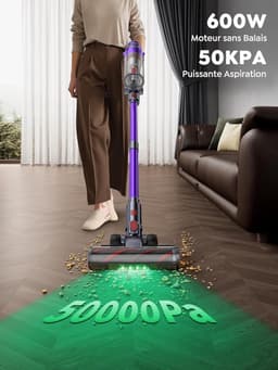 Draadloze Steelstofzuiger 50 kPa – 600W – 65 min Accuduur – Met Wandlaadstation, Groene LED & Anti-Drup Borstel — thumbnail 5