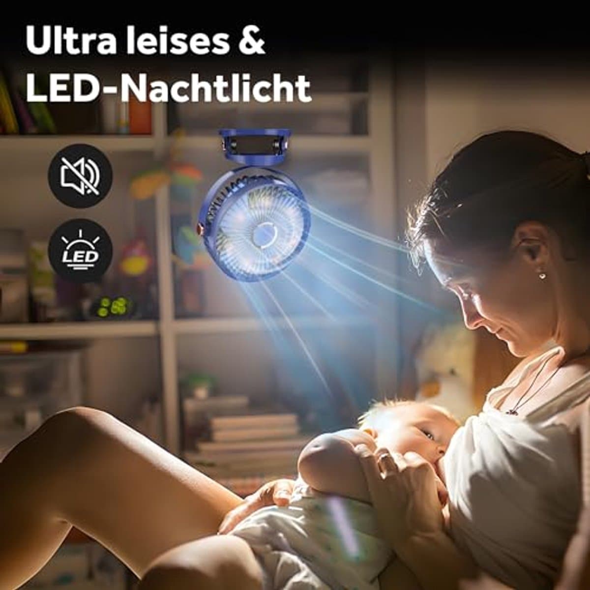 USB Tafelventilator met Clip en LED Licht - Draagbare Bureauventilator met 4000 mAh Accu voor Stil Gebruik in Slaapkamer en Kantoor — afbeelding 1