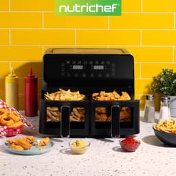 Nutrichef Dubbele Airfryer – 8.4L- 9-in-1 Programma’s, Olievrij Bakken, Transparant Venster – Zwart — thumbnail 2