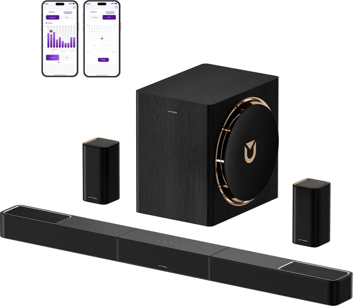 ULTIMEA Skywave X60, 7.1.4 Draadloos Surround Sound Systeem, Soundbar voor TV, met 8" Draadloze Subwoofer, Soundbar dolby atmos, 840W, Zwart — afbeelding 1