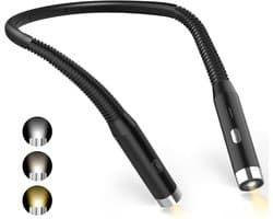 Oplaadbare Nekleeslamp met 3 Kleuren en 3 Helderheidsniveaus voor Lezen en Kamperen