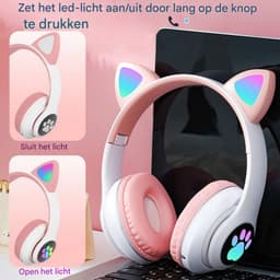 QTTVBTNA -Kinderkoptelefoon Bluetooth met kattenoren – Over-Ear draadloze hoofdtelefoon met LED-licht, opvouwbaar, stereo geluid, ideaal voor meisjes en jongens — thumbnail 5