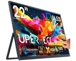 UPERFECT Portable Monitor T02 22" 2K IPS Draagbaar Monitor 100% sRGB 10-Points-TouchScreen+ USB-C Opladen voor Thuiswerken/Gaming for Laptop/Switch/MacBook VESA Mount