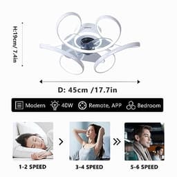 45 cm Plafondventilator met Verlichting - Stil, Dimbaar en Omkeerbaar met 6 Snelheden voor Woonkamer en Slaapkamer — thumbnail 5