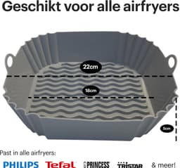 HipWare - Airfryer Siliconen mandje - Antiaanbaklaag - Vaatwasserbestendig - Vierkant - Grijs — thumbnail 3
