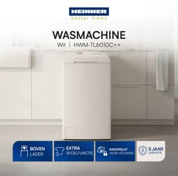 Heinner HWM-TL6010C++ Bovenlader Wasmachine 6 kg – 15 Programma’s – 1000 tpm – LED Display – 15 Min Snelprogramma – Trommelreiniging – Wit – 5 Jaar Garantie — thumbnail 3