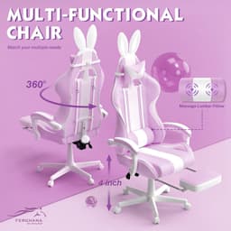 Soontrans - Gamingstoel - Ergonomische Gamingfauteuil - Voetsteun PC -Stoel - Gamingstoel Met Hoofdsteun - Lendenkussen Racecomputerstoel Met Konijnenoren - Ergonomische Bureaustoel -Paars — thumbnail 5
