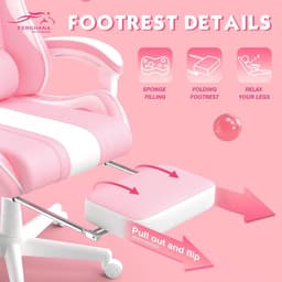Soontrans-Gamingstoel - Ergonomische Gamingfauteuil - Voetsteun PC - Stoel Gamingstoel-Hoofdsteun - Lendenkussen Racecomputerstoel - Konijnenoren - Ergonomische Bureaustoel - Roze — thumbnail 5
