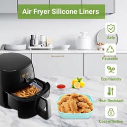 Set van twee vierkante siliconen bakplaten - Compatibel met Alyvisun siliconen airfryer-accessoires - Opvouwbaar en ovenbestendig - Airfryer, magnetron en ovenbestendig - Groente + grijs — thumbnail 2