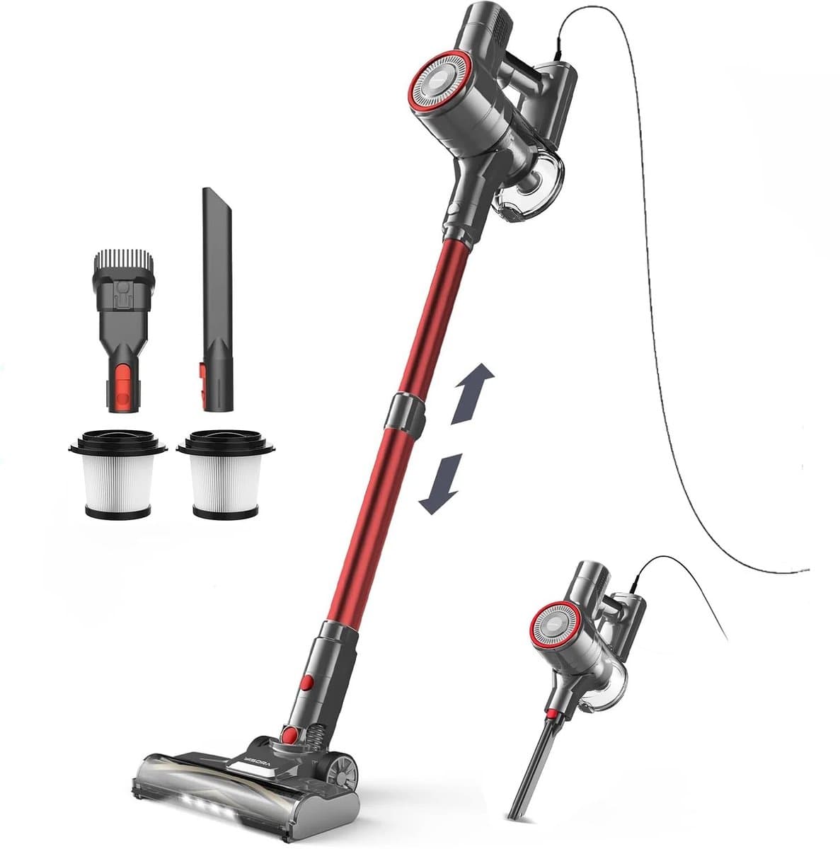 Hennova Steelstofzuiger - Stofzuigers - Schoonmaken - Krachtig en zak loos - Multifunctioneel design - 6 in 1 - Lichtgewicht - 6m Lang snoer - 600W - Rood - — afbeelding 1