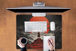 Muismat XXL 80x60 cm - Bureau onderlegger - Bureau mat Krijger - Rode trappen - Zon - Berg - Bureaumat - Gaming mousepad xl - Bureaulegger groot - Computer deskmat — thumbnail 3