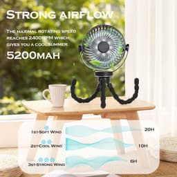 Draagbare Ventilator voor Kinderwagen met LED Licht, Oplaadbaar en Stil — thumbnail 5