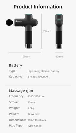 Benelux Select Massage Gun – Massage Apparaat – Massage-gun – Massagegun – Inclusief Opbergkoffer – 8-Delig – 19 x 6 x 26 cm — thumbnail 5