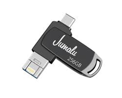3 in 1 USB Stick 256GB - USB-A, USB-C & Lightning - USB 3.0 - Flash Drive - Universeel - voor Smartphones, Tablets, Laptops etc - Space Grey