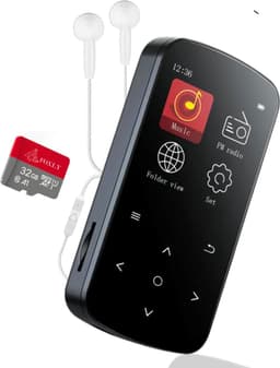 FOXLY® HiFi MP3/MP4 Speler Bluetooth Incl. oordopjes en 32GB SD Kaart - FM Radio - Voice Recorder - Dictafoon - met Clip — thumbnail 1