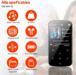FOXLY® HiFi MP3/MP4 Speler Bluetooth Incl. oordopjes en 32GB SD Kaart - FM Radio - Voice Recorder - Dictafoon - met Clip — thumbnail 4