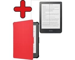Hoes Geschikt voor Kobo Clara HD - Met Screenprotector - Luxe E-reader Bescherm Case - Hoesje Book Cover - Rood