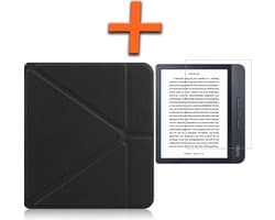 Hoesje Geschikt voor Kobo Libra H2O Hoes Book Case Trifold - Hoes Geschikt voor Kobo Libra H2O Hoesje Book Cover Met Screenprotector - Zwart