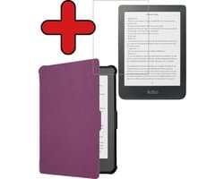 Hoes Geschikt voor Kobo Clara HD - Met Screenprotector - Luxe E-reader Bescherm Case - Hoesje Book Cover - Paars