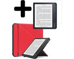 Hoes Geschikt voor Kobo Libra 2 - E-reader Bescherm Hoesje Case Sleep Cover Trifold Met Screenprotector - Hoes Geschikt voor Kobo Libra 2 Hoesje - Rood