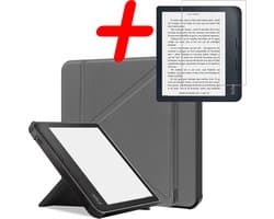 Hoes Geschikt voor Kobo Libra 2 Hoesje Bookcase Cover Hoes Trifold Met Screenprotector - Hoesje Geschikt voor Kobo Libra 2 Hoes Cover Case - Grijs
