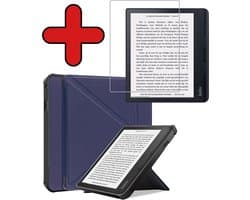 Hoes Geschikt voor Kobo Sage - Met Screenprotector - Luxe E-reader Trifold Case - Bescherm Hoesje Book Cover - Donkerblauw