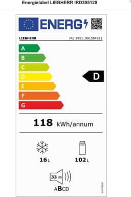 Liebherr IRd 3951 Prime, 117 l, Ingebouwd, D, 33 dB, SN-T, 2 kg/24u — thumbnail 2