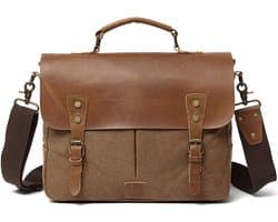 Laptop Handtas Aktentas, Mens Satchel Bag, Men's Vintage Canvas bedrijfsaktentas Satchel Messenger schouder draagtas 13.3inch Laptop