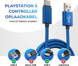 CS Oplaadkabel PS5 Controller – 3M – Nylon – Blauw – Geschikt voor PlayStation 5 — thumbnail 3